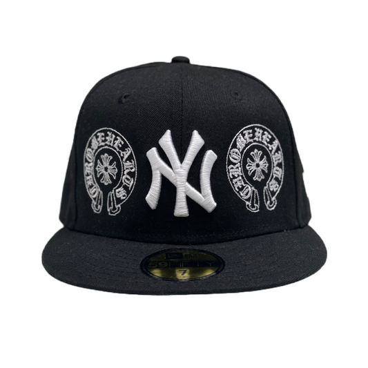 Black Chrome Hearts New York Yankees Exclusive 59FIFTY Fitted Cap Grey Undervisor